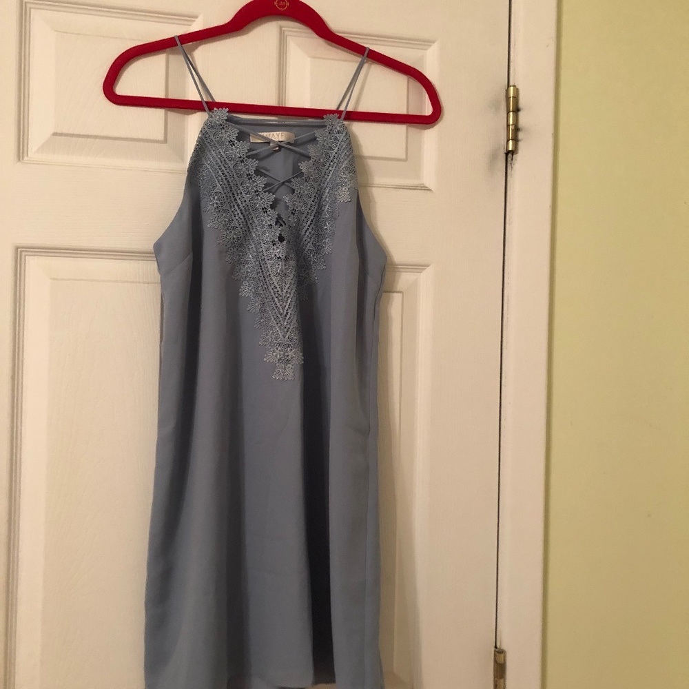 Sale! New Wayf Chambray Blue Lace Front Detailed Sleeveless Dress in Size Small